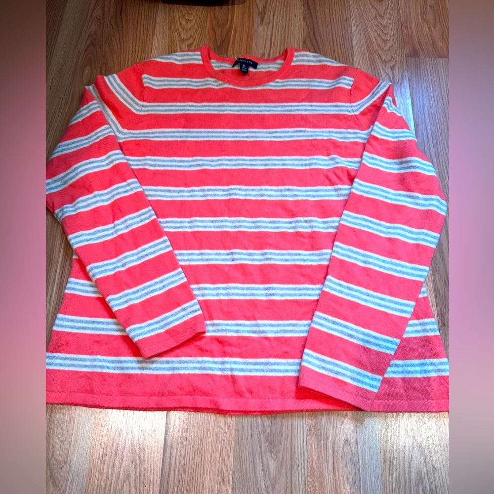 Lands’ End Women Orange Striped Sweater